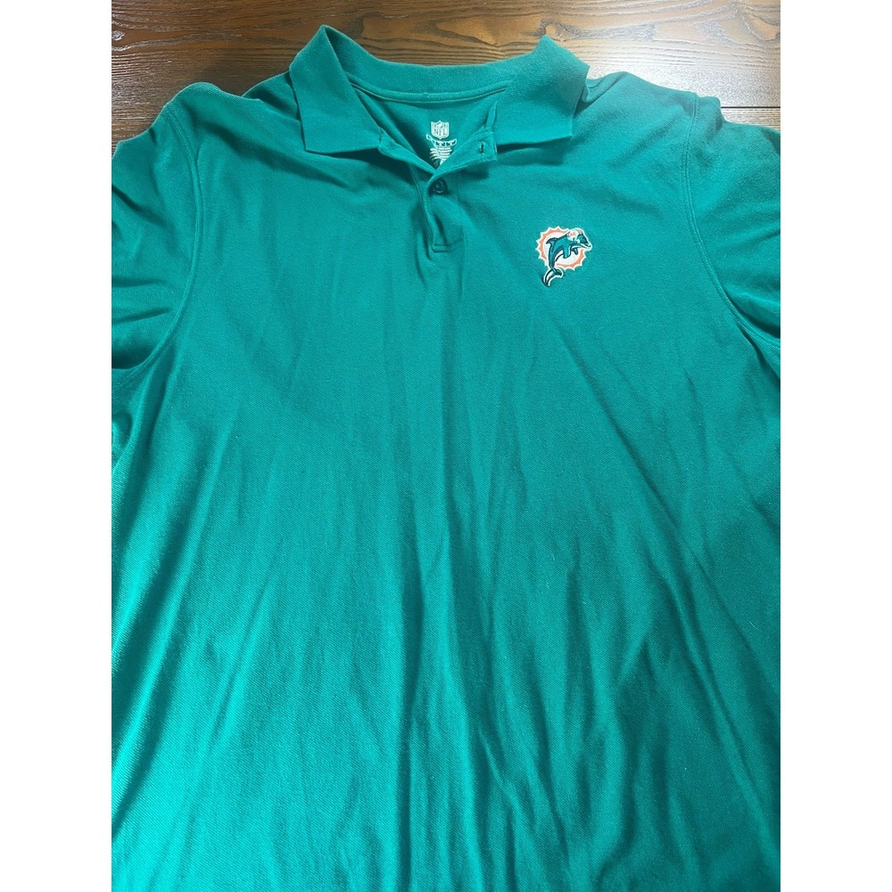 Miami Dolphins NFL Team Apparel Knit Polo Shirt Geeen Mens Large Short Sleeve
